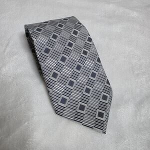 Ermenegildo Zegna Blue Gray Silk Tie Geometric Pattern Made in Italy Luxury